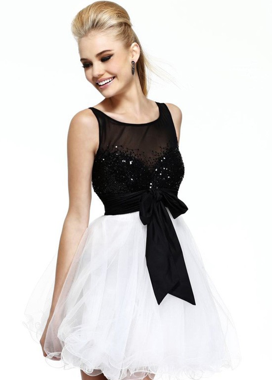 Sherri Hill 11038 Black White Sparkly Homecoming Dress